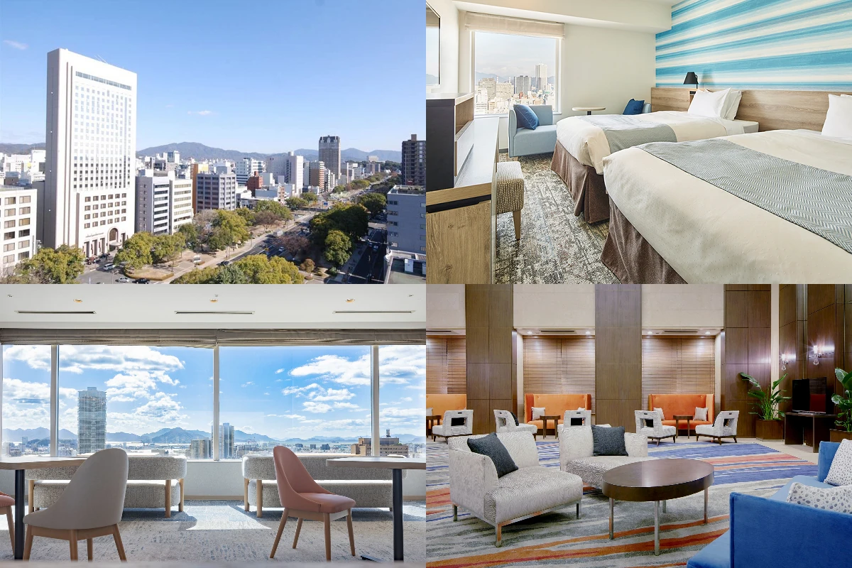 히로시마 숙소 추천 2026|주요 호텔 10곳, 역 직결·대욕장·가족 객실 비교 Mitsui Garden Hotel Hiroshima: 호텔 외관, 슈페리어 트윈 객실, 투숙객 라운지, 로비 좌석