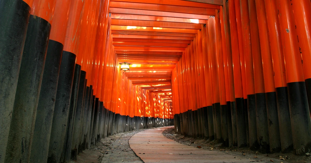 京都伏見稻荷大社朱紅色千本鳥居步道的歷史照片